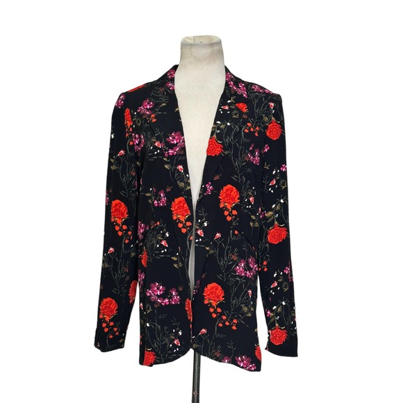 Cynthia Rowley black red floral long sleeves open front blazer jacket size XS - Picture 11 of 11